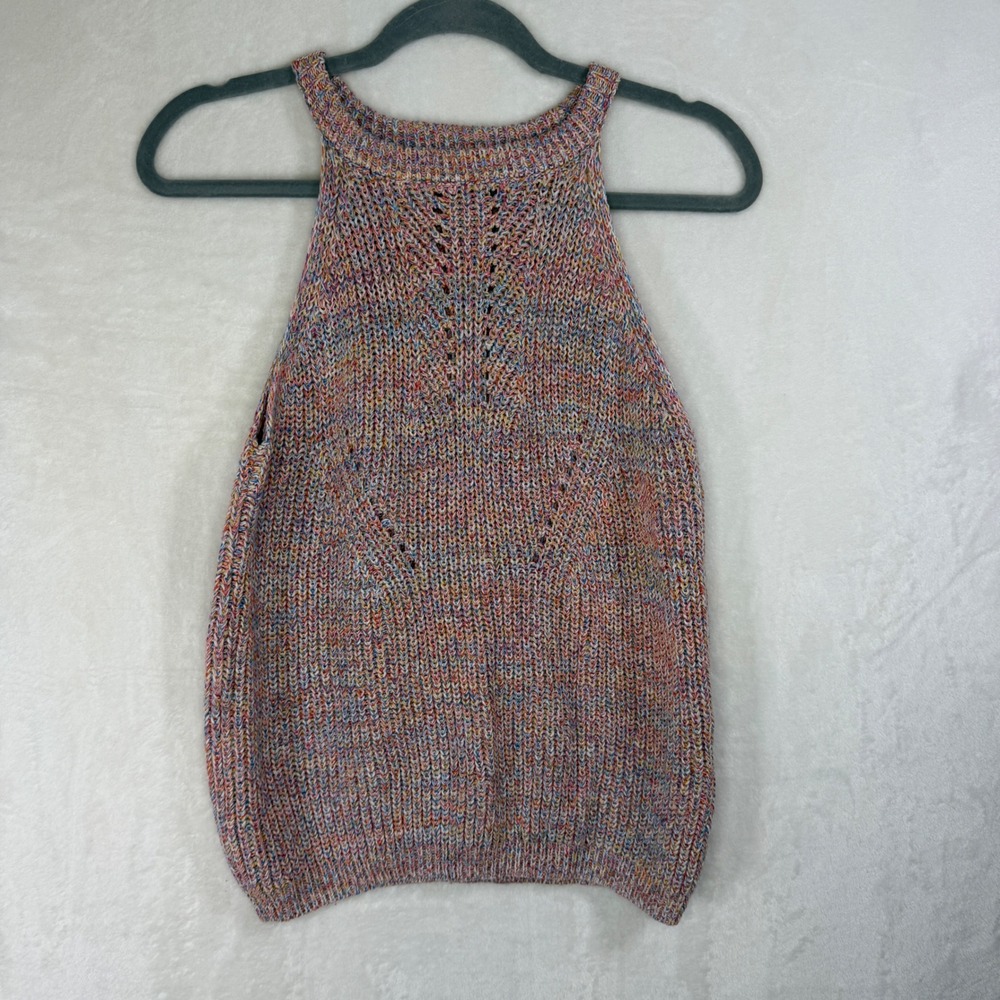 Anthropologie Knit Tank Top Women Small Petite Multicolor Halter Neck Cotton‎